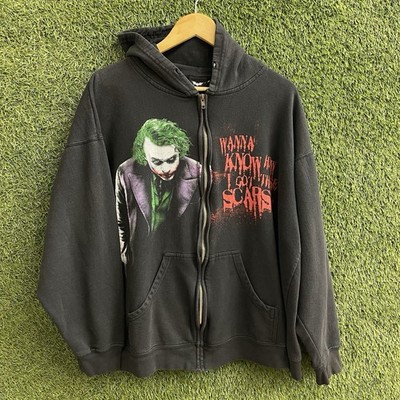 Vintage Batman The Dark Knight DC Comics Mens XL Black Joker Zip
