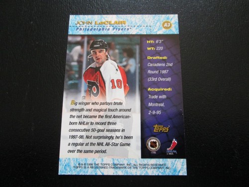 JOHN LECLAIR 1998 TOPPS CERTIFIED AUTOGRAPH ISSUE ON CARD AUTOGRAPH CARD # A3 - Picture 3 of 3