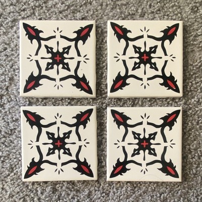 Daltile 4x4 Glazed Ceramic Wall Tiles 4 Floral White/Black/Red Coaster Mexico