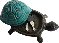 BSTGIFTS Cast Iron Turtle Key Hider - Spare 4.3x3.0x2.0 IN, Antique Blue 