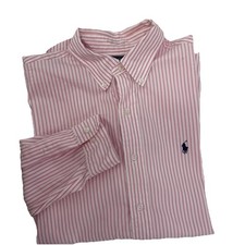 POLO Ralph Lauren slim button down Dress shirt Men 16.5  34/35 Pink White Stripe
