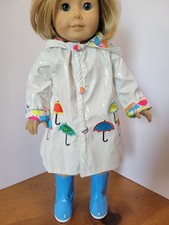 Lined Embroidered Umbrella White Raincoat with Rain Boots - fits American Girl
