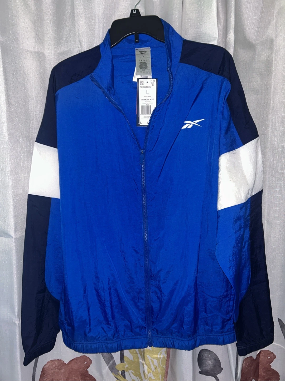 Reebok Men’s Windbreaker Track Jacket Large Blue Zip Up Lightweight Running