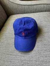 Vintage Polo Ralph Lauren Mens Blue Red Pony Leather Strap Classic Hat Cap