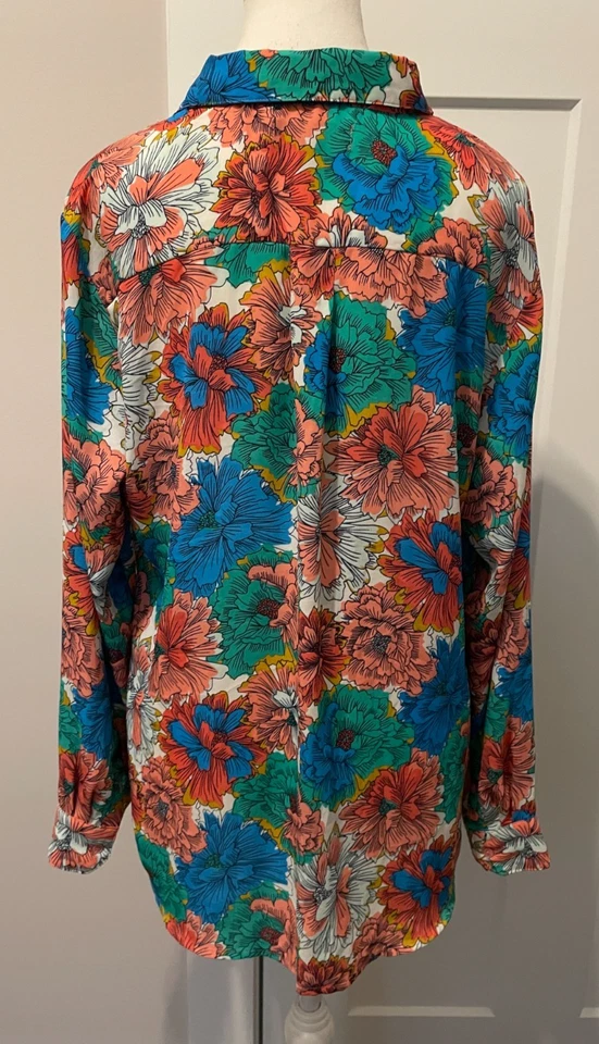 BANANA REPUBLIC Mujer Botón TOP Manga Larga ROSA Azul Verde FLORAL Talla L Foto 4 de 4