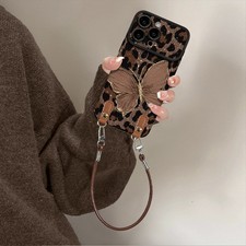 Leopard Print Phone Case with Butterfly Design for iPhone 17 Pro Max 16 15 Pro