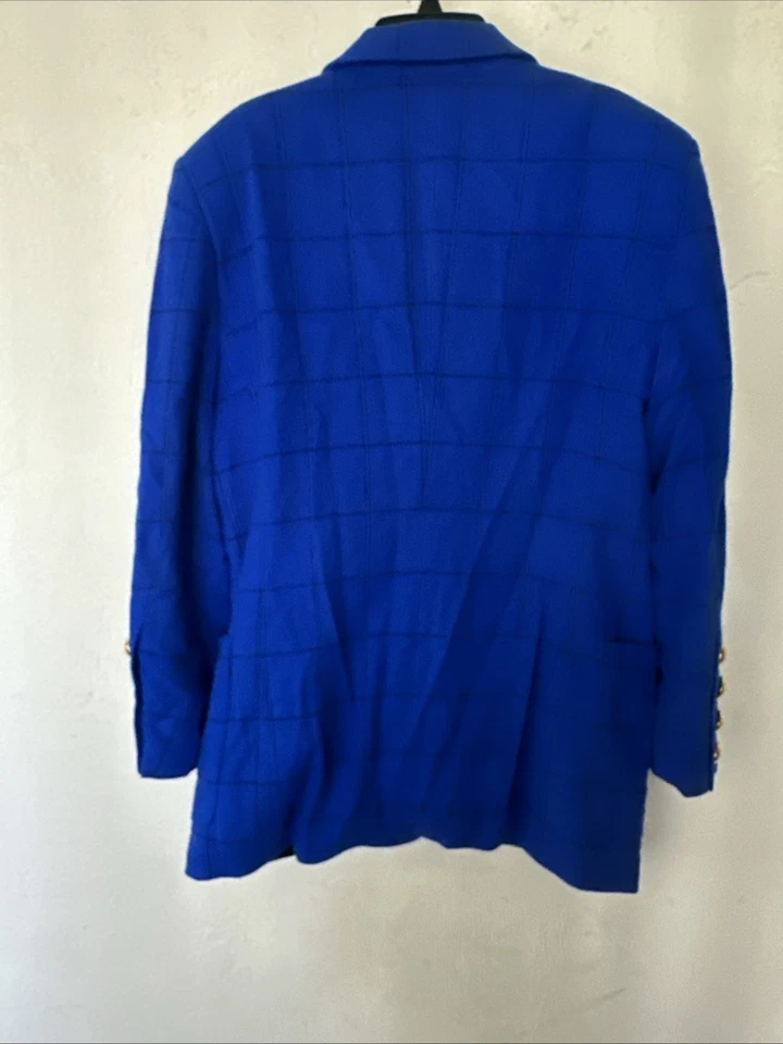 Blazer Escada By Margaretha Ley Talla 12 Vintage Años 90 Lana Azul Cuadros Foto 4 de 4