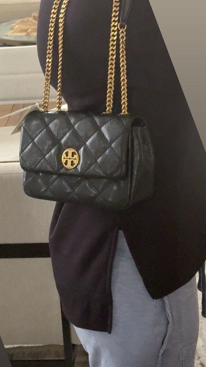 New Tory Burch Willa Black Diamond Quilted With Gold Hardware