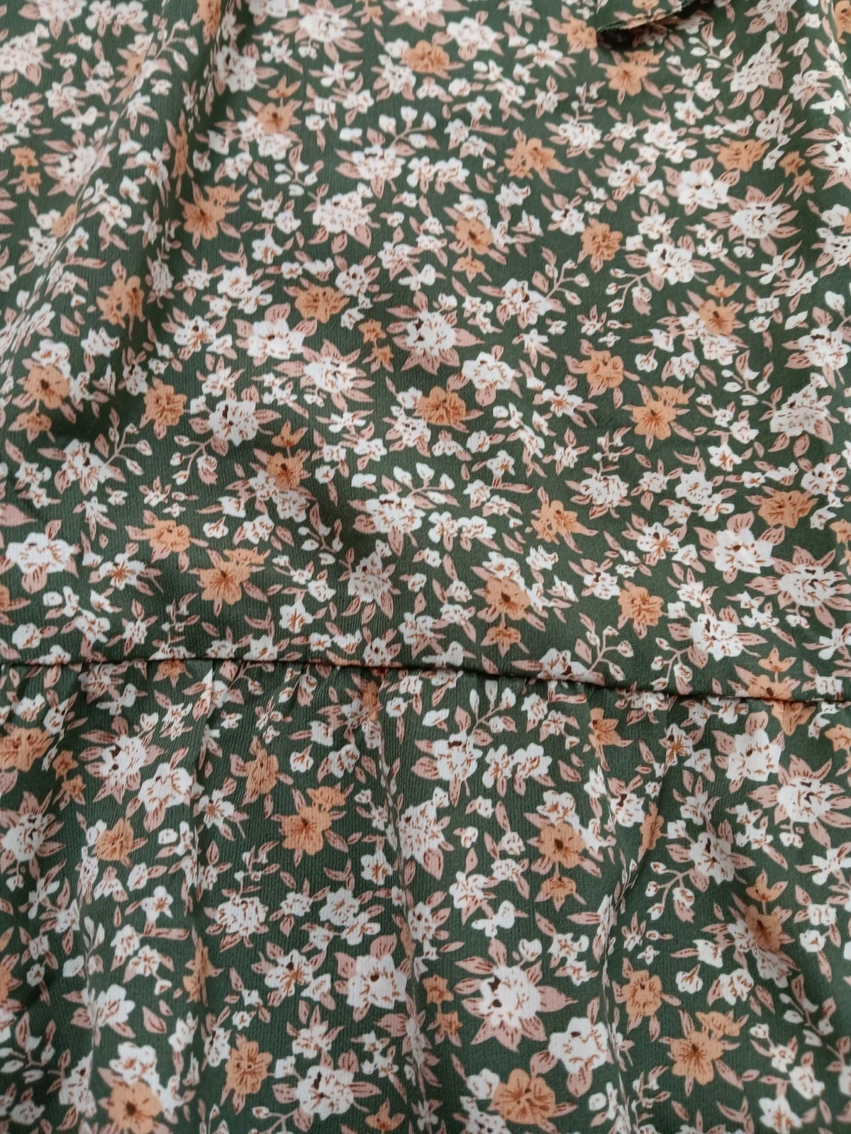 VETEMENTS Abito Umgee donna L floreale oliva ginocchio maniche a campana boho nuovo con etichetta