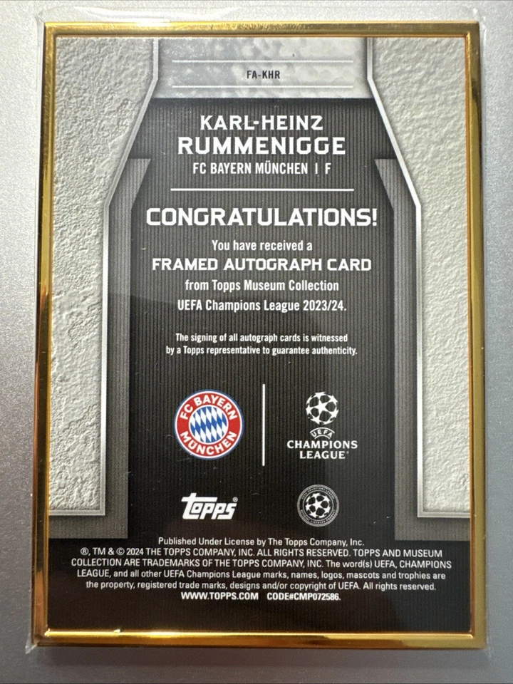 2023-24 Topps Museum Karl-Heinz Rummenigge Auto Gold Frame /99 Bayern Munich - Image 2 of 3