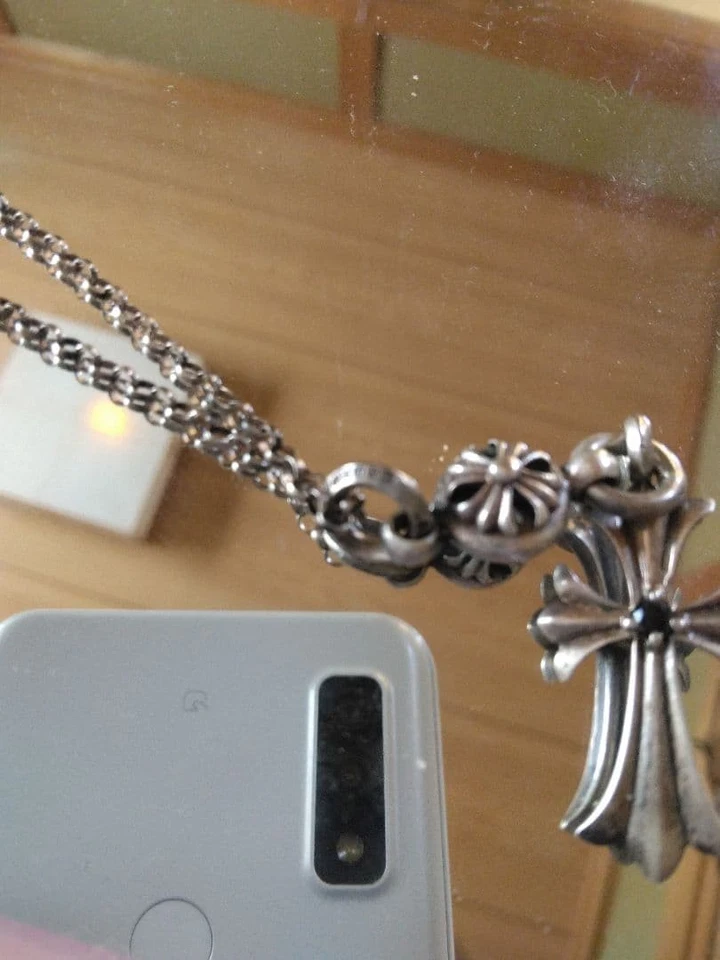 Corazones Cromados Plata Dije y Cadena Rollo con Bolsa Usado, Desgaste Menor de Japón Foto 3 de 4