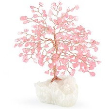 Gemstone Crystal Tree of Life,Natural Rose Quartz Clear Quartz Cluster Base,H...