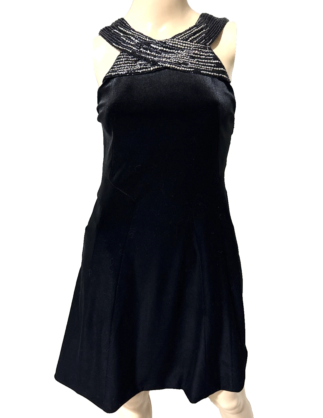 Giorgio Armani — Giorgio Armani Velvet Bead Embroidered A Line Black Cocktail Dress US 0 2 IT 38