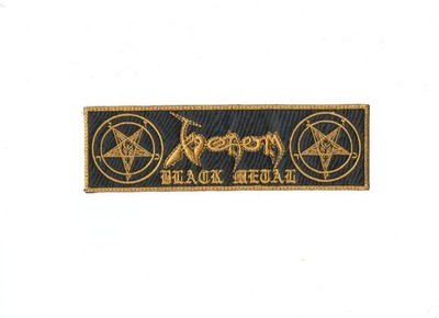 VENOM,BLACK METAL,SEW ON YELLOW BORDER EMBROIDERED STRIP PATCH