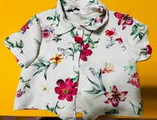 Vintage Toddler Girls Floral Seersucker Crop Top Button Shirt Sz 4 5