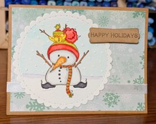 Water Colored Snowman And Chick Christmas card kit Made With Some Stampin Up