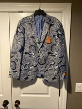 NWT Tallia Sport Blazer Men 42R Blue Paisley Sport Coat Jacket Statement Bold