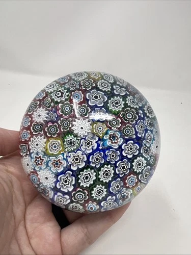Vintage Murano Glass Millefiori Star Flowers Art Paperweight Multicolor