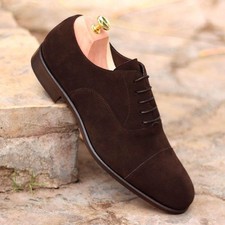 Buy Handmade men Brown Suede oxford shoes formal Toe-Cap shoes For Man's Wedding