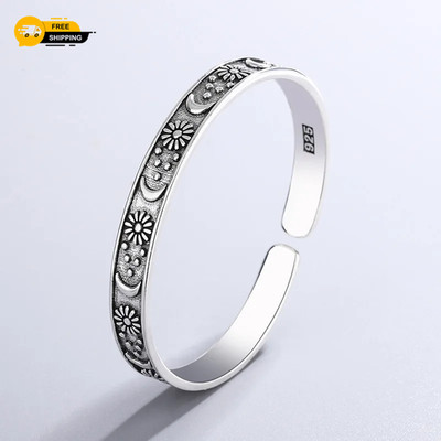 Thai Silber Mond Sonnenblume Armreif Armband Damen Retro Schmuck Geschenk