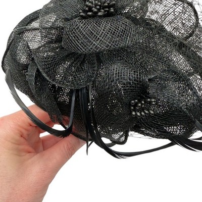 Cotton Patch Fascinator Women OS Black NWT Feather Mesh 