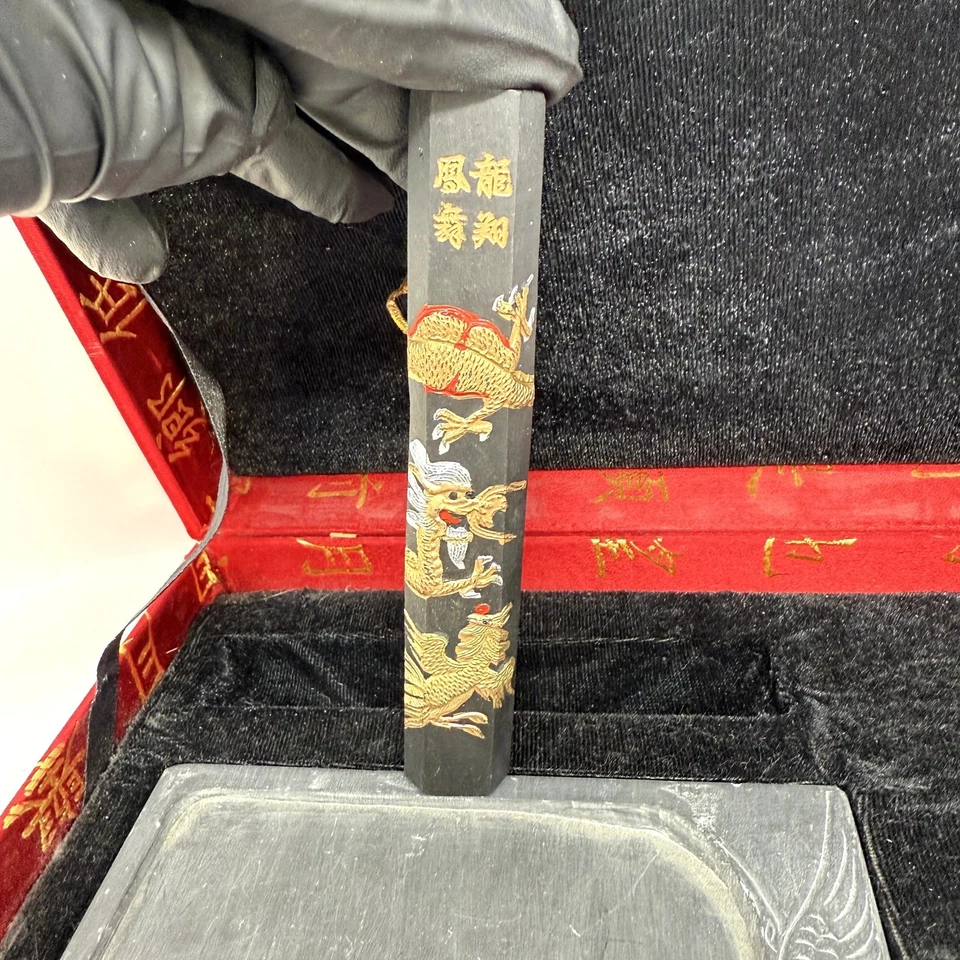 Juego de caligrafía china soporte de cepillo de piedra de tinta barra de tinta en caja de regalo roja Foto 4 de 4