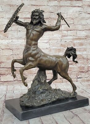 Stunning Bronze Centaur On Large Solid Marble Base Art Decor Sculpture Artwork
