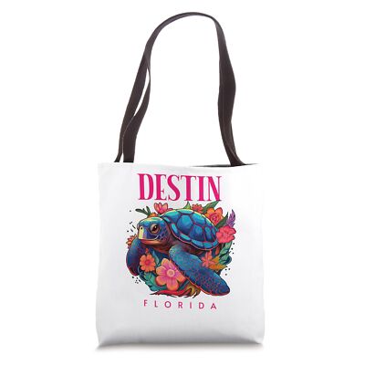 Destin Florida Floral Beach Turtle Souvenir Tote Bag 16 inches