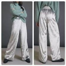 Anthropologie Maeve Anastacia Crushed Velvet Gray Silver Wide Leg Pants NWT