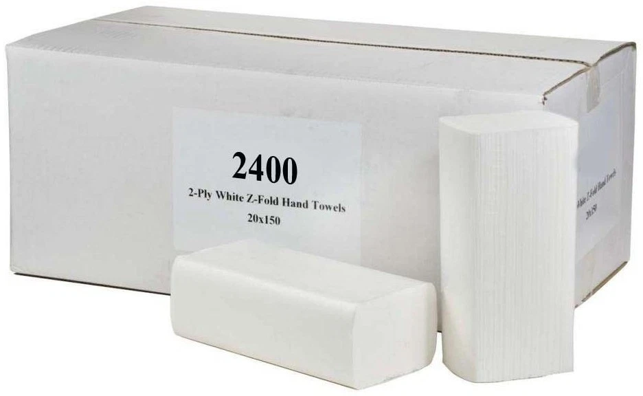 BULK Luxury White 2ply Z Fold Paper Hand Towels MultiFold - Case of 2400 Napkins