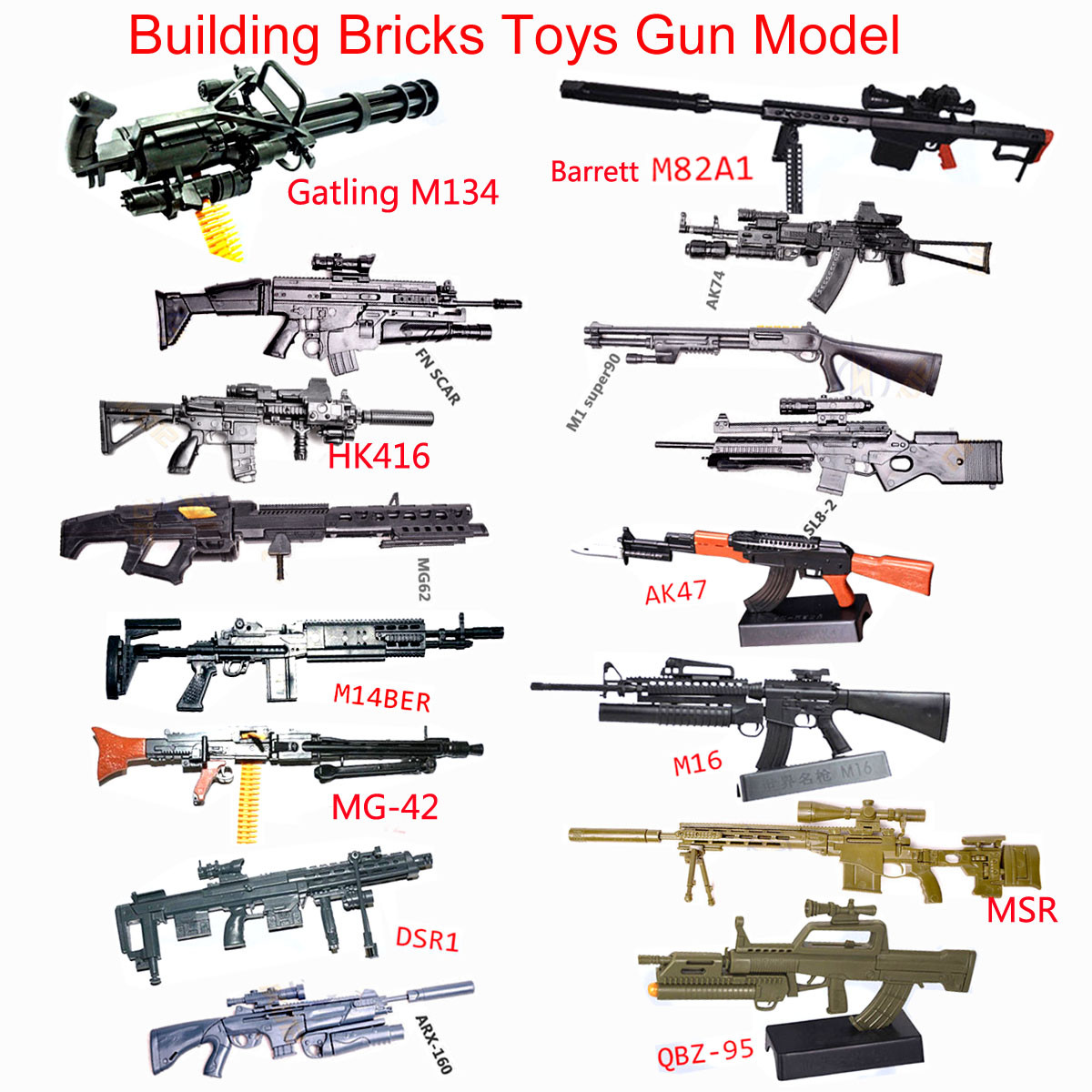 1/6 Scale Gatling Toy Gun Assembly Model Puzzles Bricks Weapon
