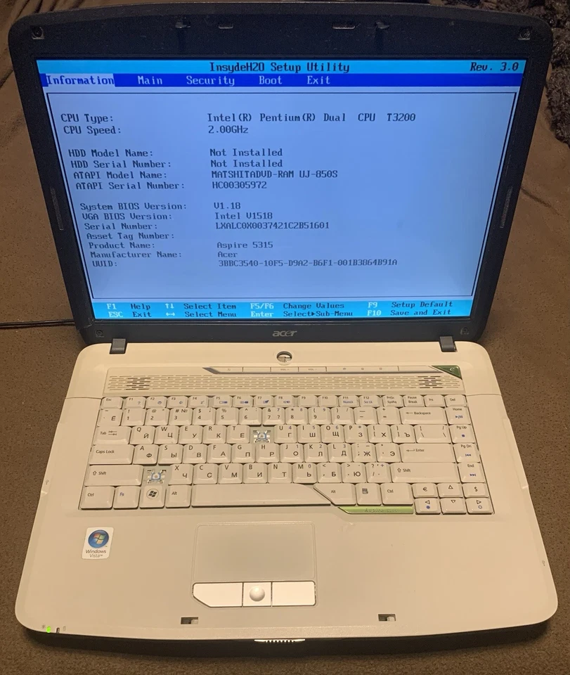 Acer Aspire 5315 ICL50  Intel Pentium Dual Core T3200 2GB RAM Ohne HDD Ohne Akku - Bild 2 von 4