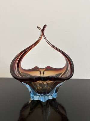 Glaschale / Glas - Schale / Henkelkorb, Murano Italy ?