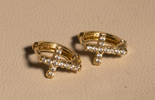 14K Gold-Filled Cubic Zirconia Cross Hoop Simple Earrings