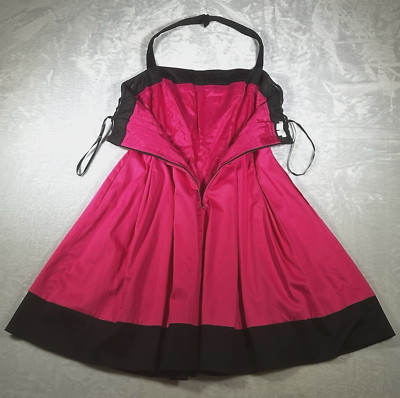 Vtg Y2K Pink Party Dress Sz10 Halter Pockets Swing Pin-Up Rockabilly Prom HOCO