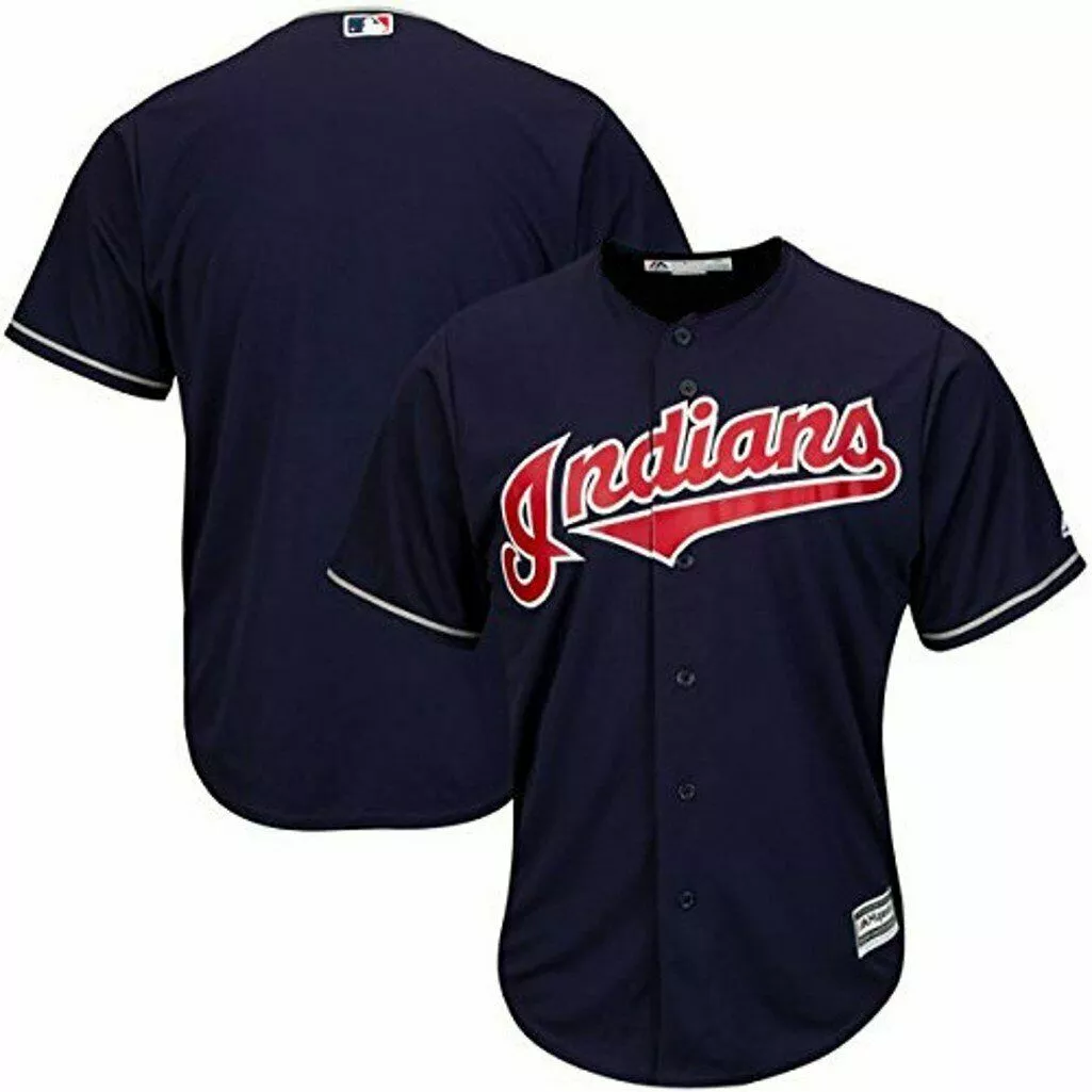 CLEVELAND INDIANS MLB MAJESTIC AUTHENTIC COOL BASE ADULT NAVY BLUE JERSEY  NWT