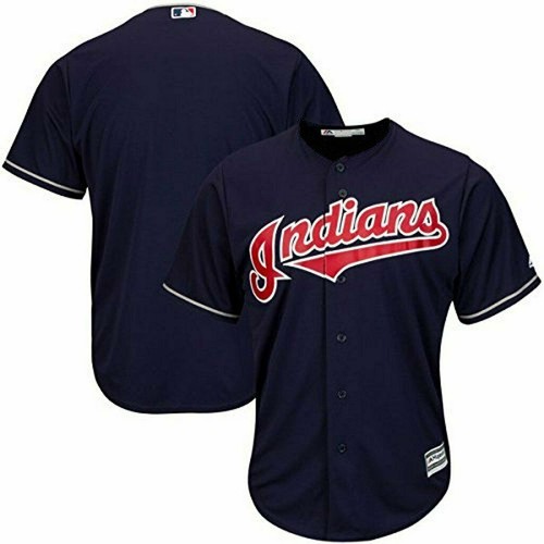 CLEVELAND INDIANS MLB MAJESTIC AUTHENTIC COOL BASE ADULT NAVY BLUE JERSEY NWT  - Picture 1 of 5