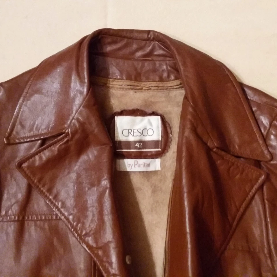 Abrigo de conducción de cuero de colección 42R Cresco de Puritan forrado marrón castaño usado en excelente estado Foto 2 de 4