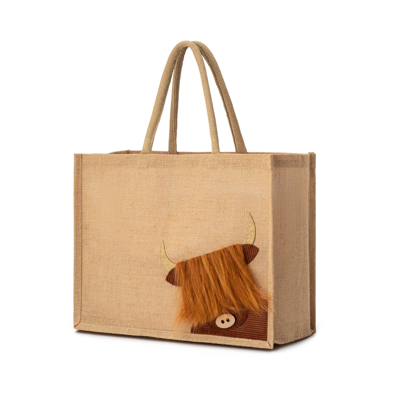 Large Jute Hessian Animal Shopping Bag - Peekaboo Highland Cow / Coo Design image 2