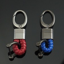 2pcs Blue  Wine Red Leather Fob D-Ring Buckle Keychain Key Ring Holder Clip
