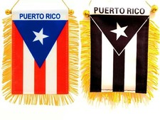 2Pcs. Puerto Rico Rican boricua Min Banner Flag Cars Home Rearview Mirror Black