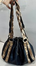 Marco Buggiani Stunning Handmade Navy Gold Embossed Leather Drawstring Hobo 38