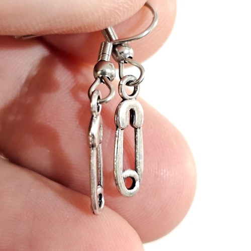 Safety Pin Earrings Pair Punk Emo Rock Steel Alternative Rebel Drop Dangle - Picture 6 of 24