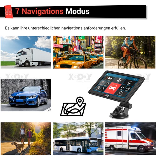 XGODY 7-calowy GPS 16GB + 256MB Samochód osobowy Ciężarówka Urządzenie nawigacyjne Nawigacja 2024 3D Mapy UE - Zdjęcie 6 z 12