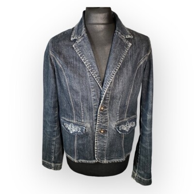 BUM Equipment Damen Jeansjacke groß blau Stretch ausziehbar Vintage 90er