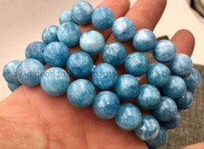 Natural Blue Aquamarine 6/8/10/12mm Gems Round Beads Elastic Bracelet 7.5''