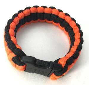 Paracord Survival Bracelet Orange & Black Double Core Cobra Weave 8.75" Open