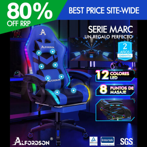 ALFORDSON Silla Gaming con Masaje y LED 12 Colores Silla Oficina Azul y Negro - Imagen 1 de 12