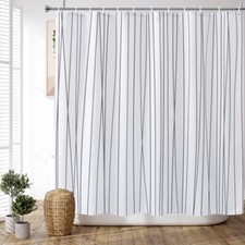 Shower Curtain Modern Geometric Abstract 72"W x 72"H Grey and White Striped