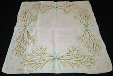 Vintage Hankie Tammis Keefe Signed Spring Garden Branches Theme Hand Rolled